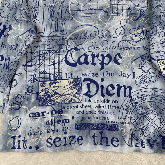 Vtg Y2K Glima 3/4 Sleeve Baby Tee Womens XL Blue Graphic Carpe Diem Grunge 90s - Picture 3 of 10